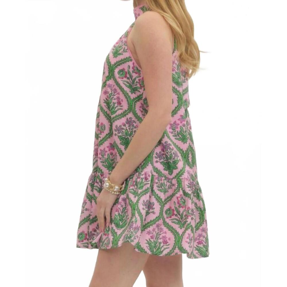 NEW ENTRO botanical print sleeveless mini dress in pink - Picture 4 of 4